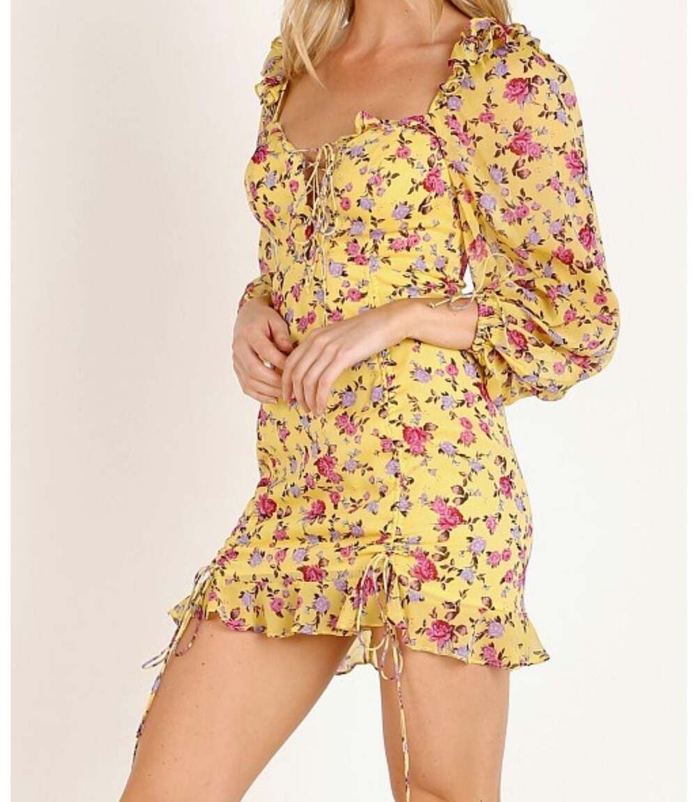 For Love & Lemons Beaumont Cinched Ruffle Mini Dress